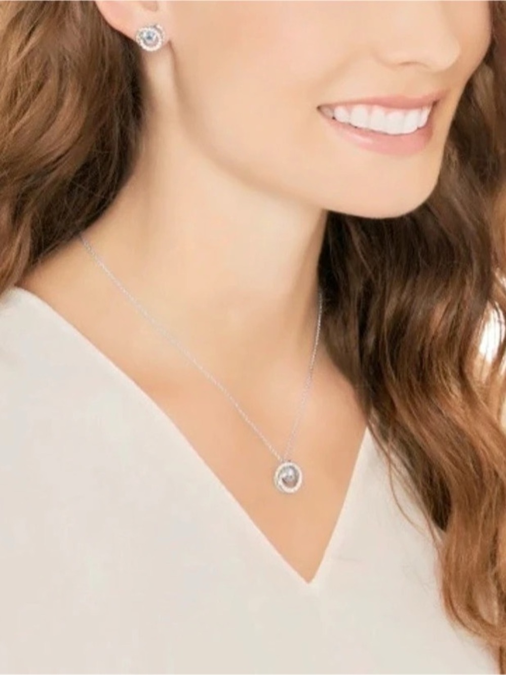 Swarovski Generation Rhodium Plated Blue Crystal Necklace and Earring Set